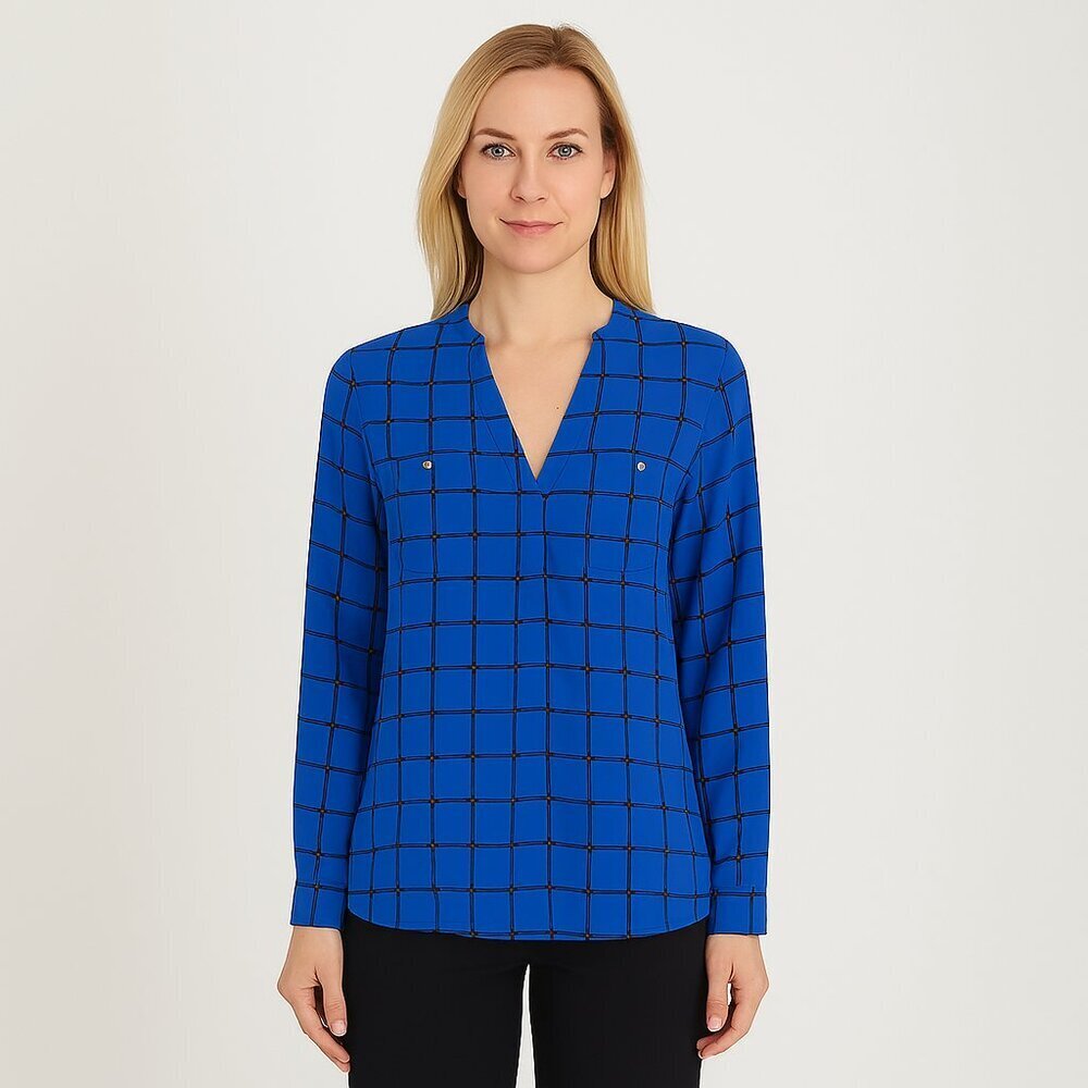 Michael Michael Kors Blue Black Gold Print V-Neck Long Sleeve Tunic Top Size S